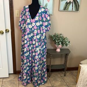 English Factory Pink and White V-Neck Maxi